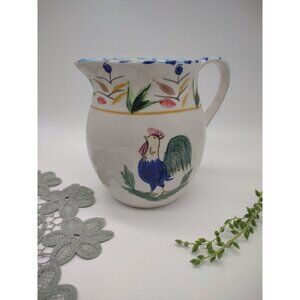 Vintage 6" Ceramic Rooster Hen Chicken Colorful Pitcher Vase Farmhouse Decor